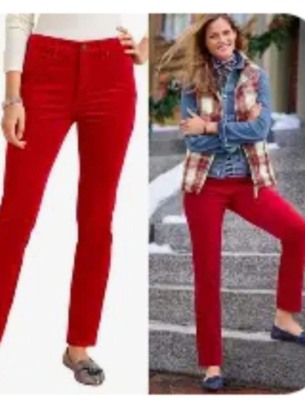 New Talbots Straight Leg True Red Corduroy Pants 18W 18 Plus High Waist Slimming